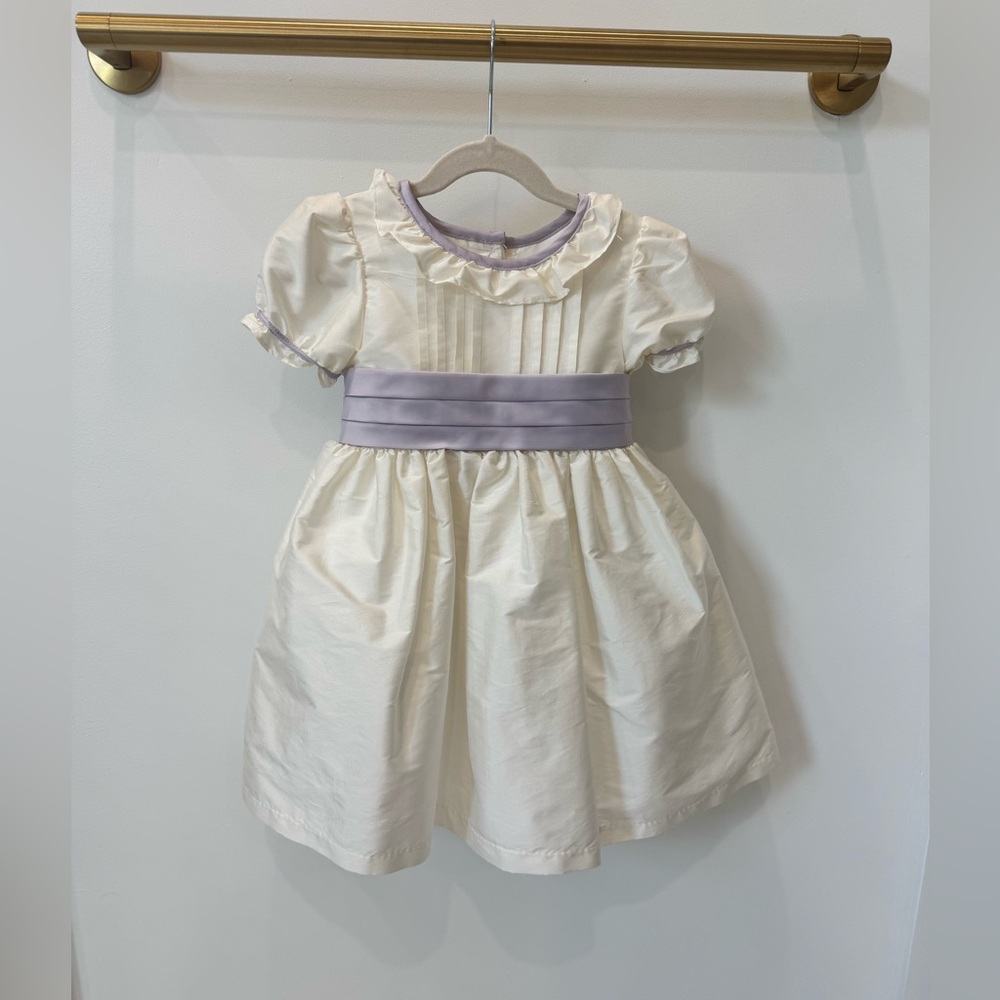 Classic Ivory Taffeta Dress w/ Lavender Sash & Tulle Skirt | Easter/Flower Girl